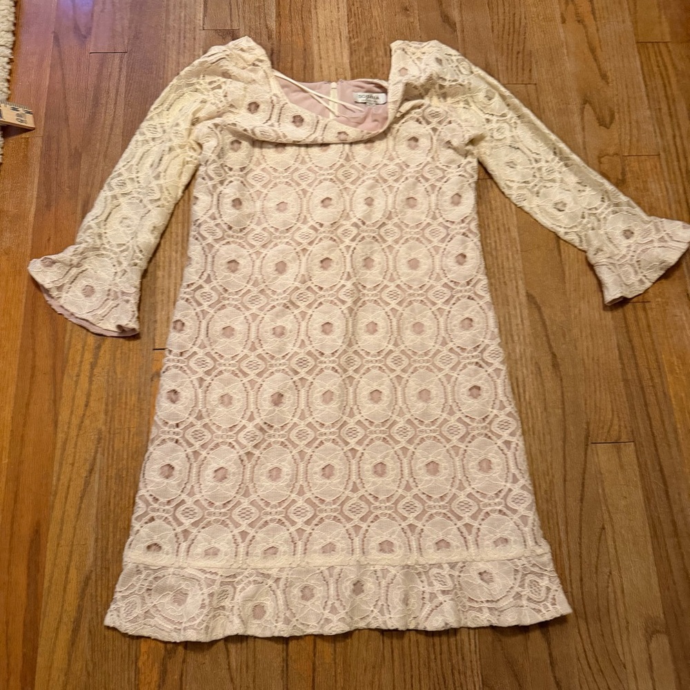 Christina‎ Lace Overlay Dress in Cream and Light Pink